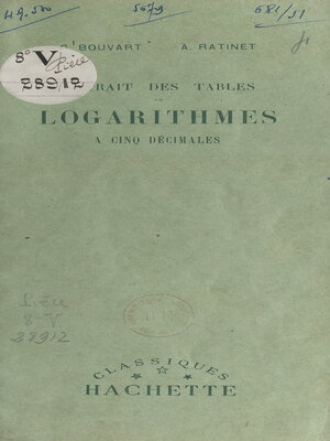 cover image of Extrait des tables de logarithmes à cinq décimales